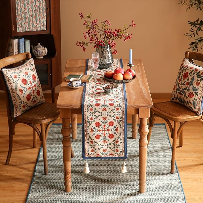 patdrea Designer Vintage Bright Farmhouse Linen Table Runner 87 Inch Long - Image 6