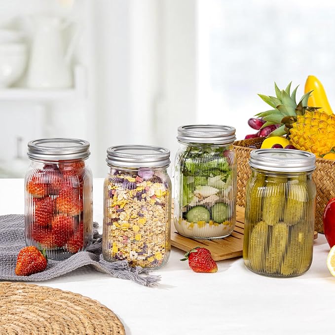 MirthMood 32 OZ Wide Mouth Mason Jars, 4 PACK Glass Mason Jars - Image 5