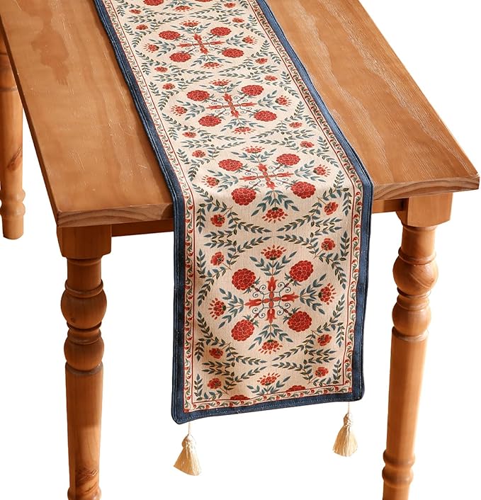 patdrea Designer Vintage Bright Farmhouse Linen Table Runner 102 Inch Long by Welcometopatdrea