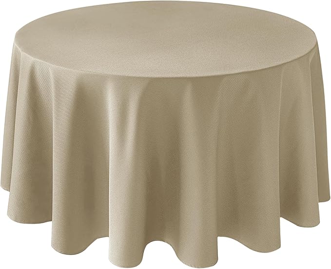 Biscaynebay Textured Fabric Round Tablecloths 108", Natural Water Resistant by Biscaynebay