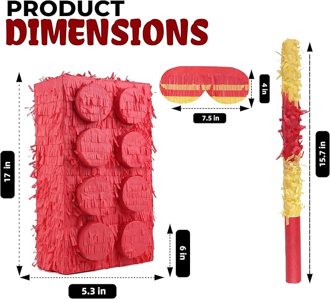 Block Pinata Bundle with a Blindfold and Bat, Building Blocks Theme Birthday - Image 2
