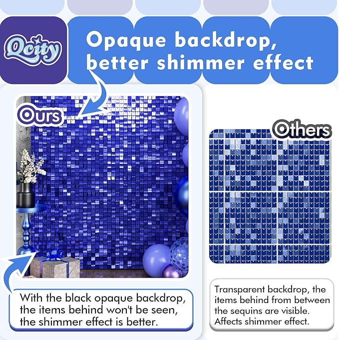 Qcity Blue Shimmer Wall Backdrop 24PCS, Square Sequin Glitter Backdrop Panel - Image 9
