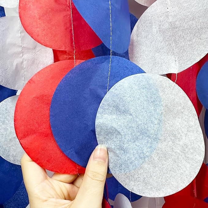 192Ft Royal Blue Red White Party Decorations Big Circle Dots Tissue Paper - Image 4