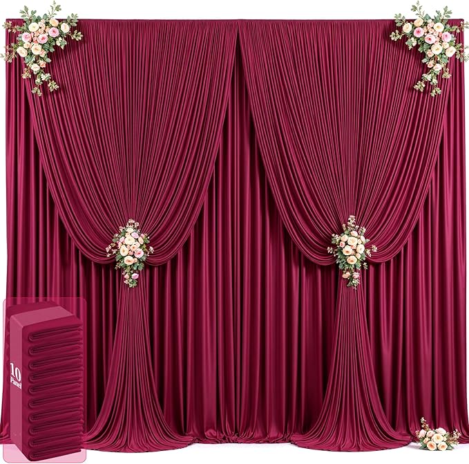50ft x 12ft Burgundy Backdrop Curtains Wrinkle Free Backdrop Curtain by Tao-GePartyDecorations