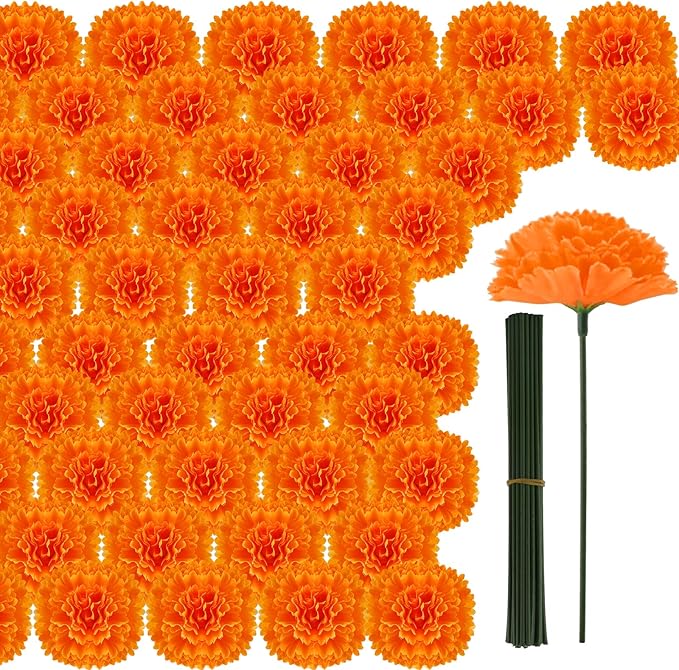 Hananona 100 Pcs Marigold Flower Heads Bulk, Silk Marigold Heads Artificial by HANANONA