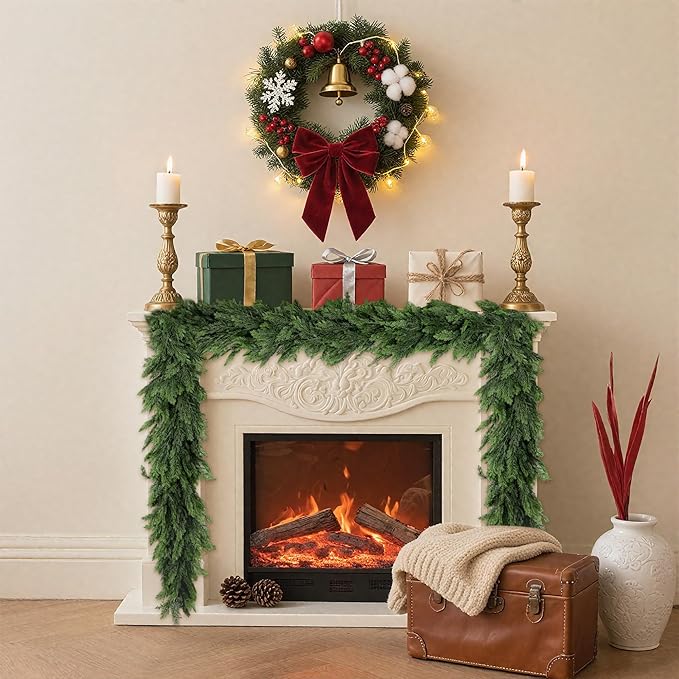 9FT Artificial Christmas Cedar Garland, Realistic Soft and Thick Touch Greenery - Image 4