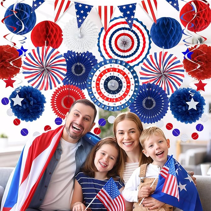 24PCS Patriotic Decorations 4th of July Decorations Set Red White Blue Hanging - Image 5