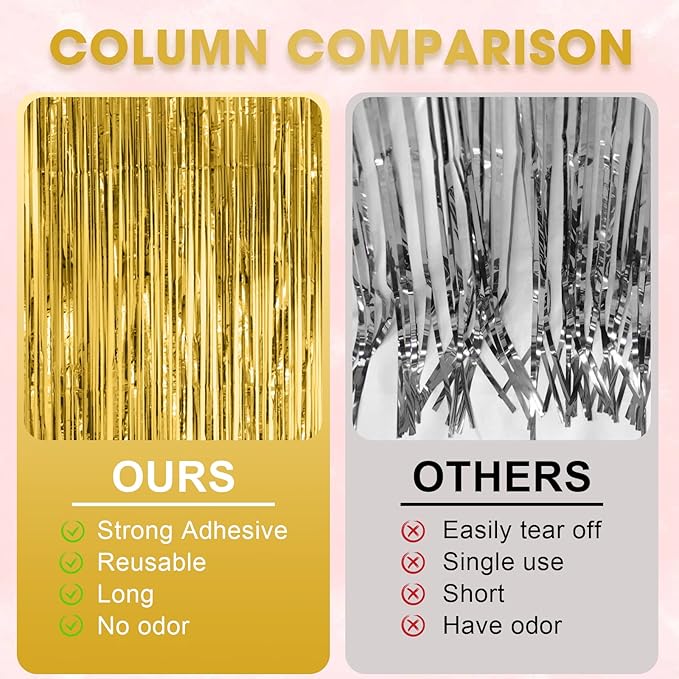 3 Pack 3.3x8.2 Feet Gold Foil Fringe Backdrop Curtains, Tinsel Streamers - Image 5