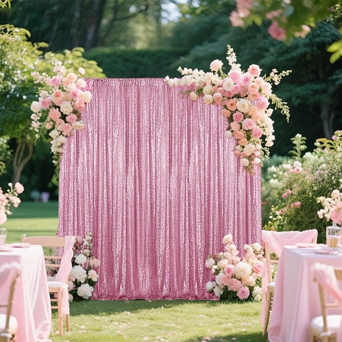 Pink Sequin Backdrop Curtain 2 Pieces 2FTx8FT Glitter Photography Backdrop - Image 2