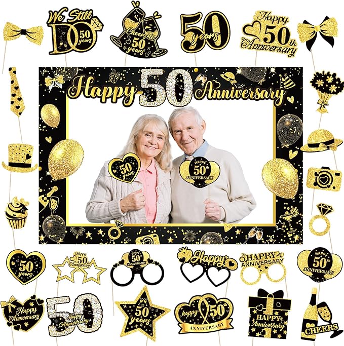 50th Wedding Anniversary Decorations Black Gold 50th Wedding Anniversary Party by Unknown