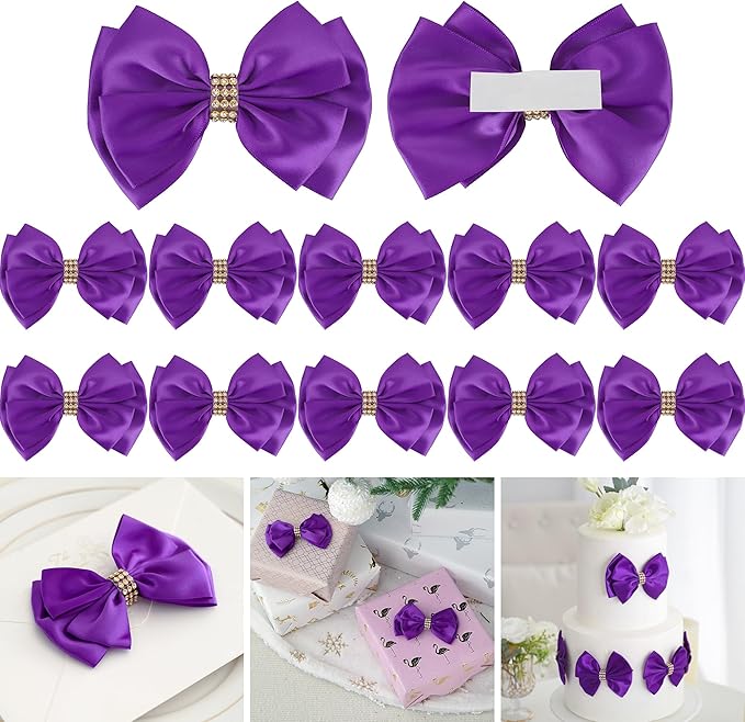 Purple Ribbon Bow 4'' Premade Satin Bow, Wrapping Bows by LiBongTa