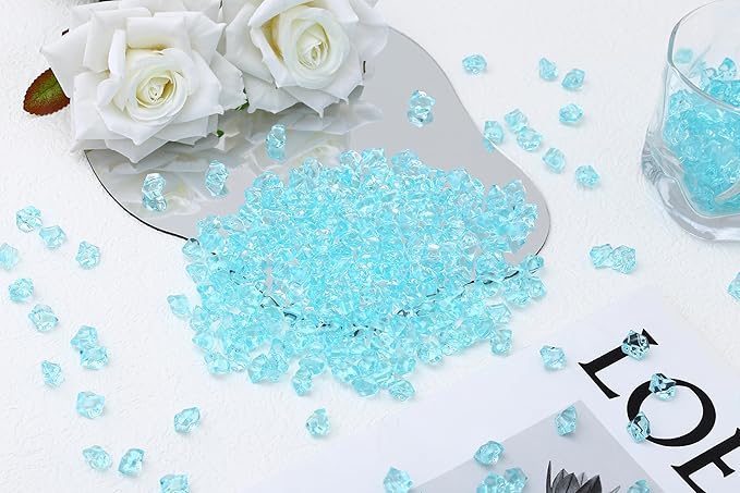 LAIDANLA 500PCS Teal Acrylic Gems Vase Fillers Plastic Diamonds Teal Fake Ice - Image 3