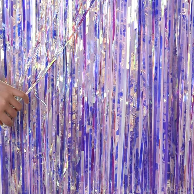 CANREVEL 2 Pack 3.2x6.5 Feet Iridescent Foil Fringe Backdrop Curtains, Disco - Image 7