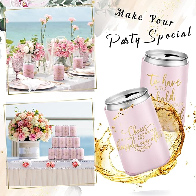 50 Pieces Pink Rose Wedding Can Cooler Bulk Engagement Party Favors - Image 4