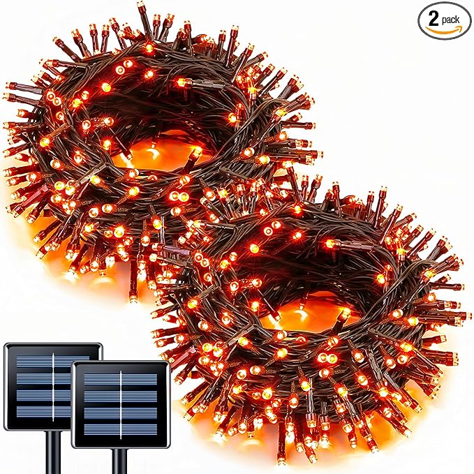JMEXSUSS 2 Pack Orange Halloween Lights: 100 LED 33ft Solar Halloween Lights by JMEXSUSS