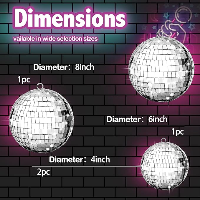 4 Pack Large Disco Balls Party Decoration Silver Hanging Reflective Mirror Ball - Image 4