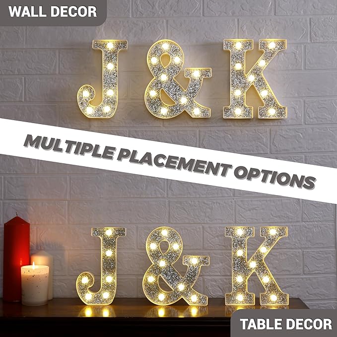 Marquee Light Up Letters, Glitter Silver LED Letter Lights Battery Powered - Image 3