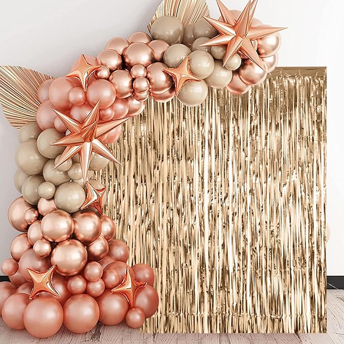 2 Pack Champagne Foil Fringe Backdrop Curtains, Tinsel Streamers Birthday Party - Image 7