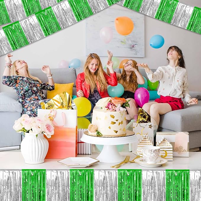 4 Pack 10 Ft Silver Green Foil Fringe Garland Metallic Streamers Tinsel Banner - Image 5