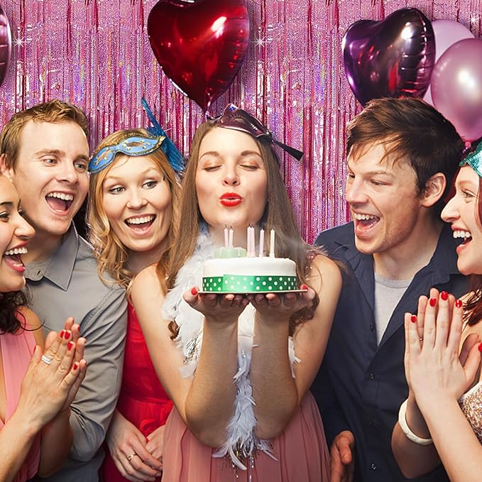 Tinsel Curtain Party Backdrop Pink Birthday Decorations 2 Packs Glitter Foil - Image 4