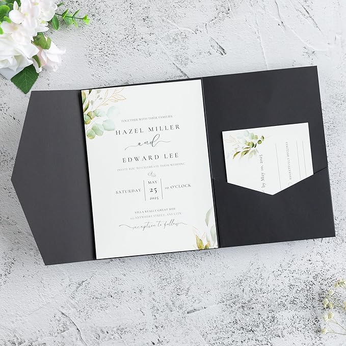 20 PCS Black Tri-fold Laser Cut Wedding Invitation Pockets - Image 9