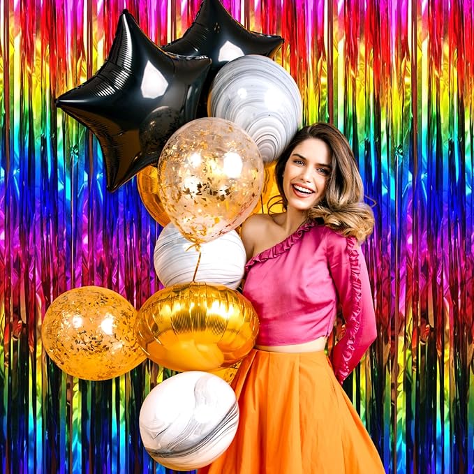 3 Pack Rainbow Foil Fringe Curtain Backdrop, 3.28Ft x 8.2Ft Metallic Tinsel - Image 7