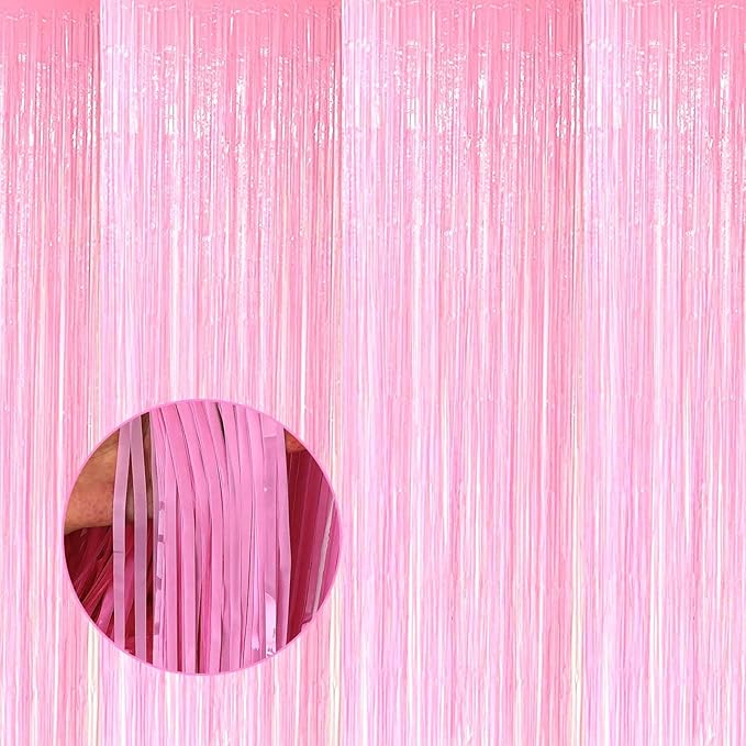 4 Pack Macaron Pink Tinsel Foil Fringe Curtain Backdrop, 3.28Ft x 8.2Ft by Unknown