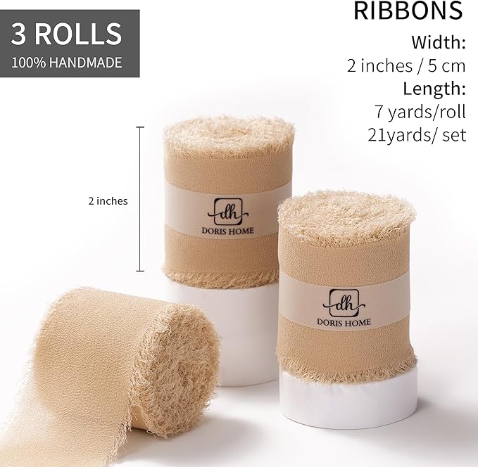 DORIS HOME Nude Chiffon Ribbon for Flower Bouquet, Handmade Frayed Ribbon for - Image 3