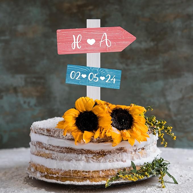 Personalized Rustic Wedding Cake Topper in Wood Custom Bride & Groom Names - Image 3
