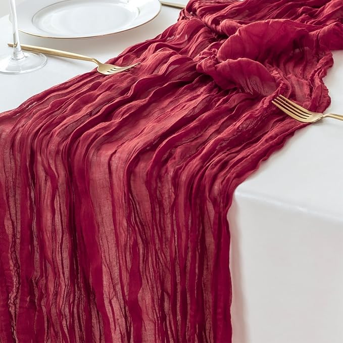 Sioloc Burgundy Red Cheesecloth Table Runner Fall Autumn Decor by HEALTHYCOMFORTLIFE