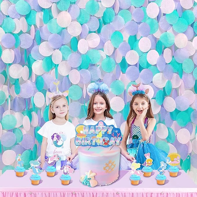 205 Ft Teal Purple Party Decorations Big Circle Dot Backdrop Garland Tissue - Image 5