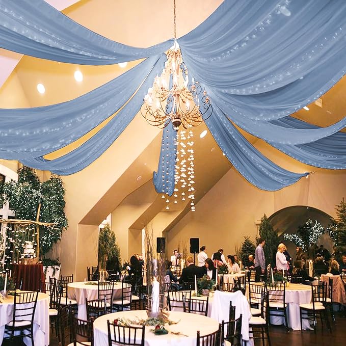 6 Panels Dusty Blue Ceiling Drapes by REWOMC