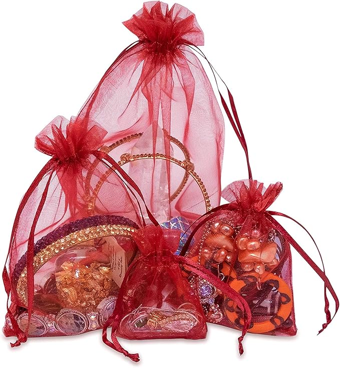 TheDisplayGuys 100-Pack XS 2 x 2 3/4" Maroon Sheer Organza Gift Bags - Image 4