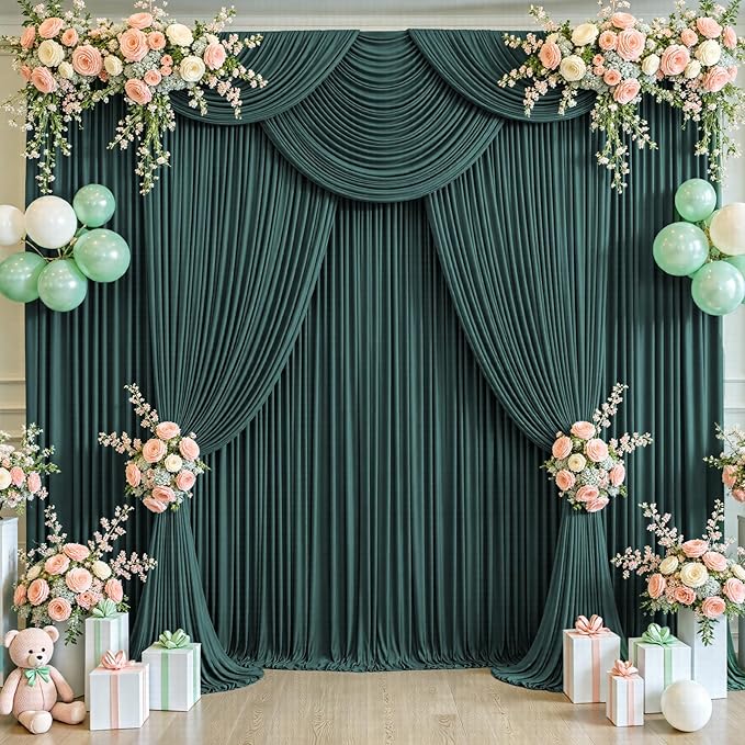 20ft x 12ft Emerald Green Backdrop Curtains Wrinkle Free Backdrop Curtain - Image 2