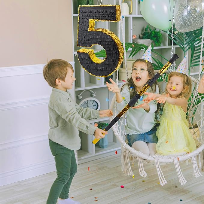 PCFING 20 Inch Number 5 Piñata Gold Black - Image 5