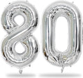 Silver 80th Birthday Balloons for Men, 40 Inch Mylar Self Inflating 80 Balloon by Lingqiang