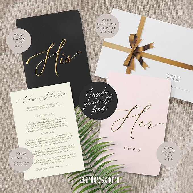 ARTESORI Wedding Vow Book for Her & Him, Soft Touch, 28 Lined Pages, Wedding - Image 2