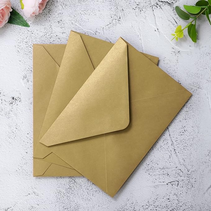 PONATIA 50 PACK A7 Envelopes, 5.25 x 7.5'' Dark Gold Shiny Envelopes - Image 6