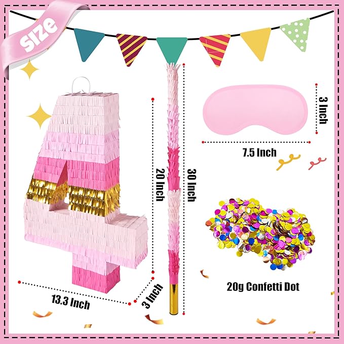 PCFING 20 Inch Number 4 Piñata Pink Gold - Image 2