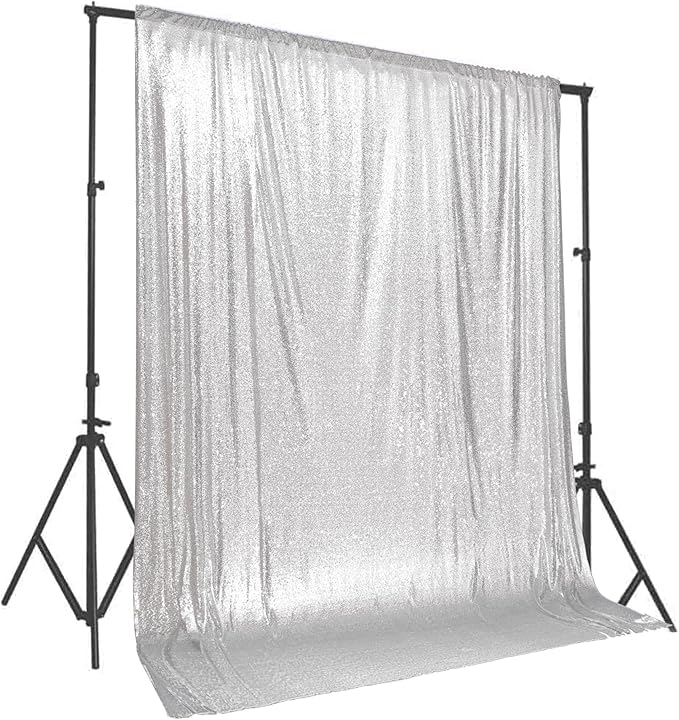 PartyDelight Silver Sequin Backdrop 10Ftx10Ft Photography Wedding Backdrop by PartyDelight