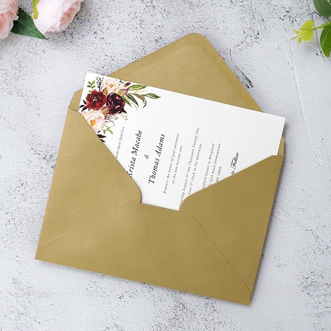 PONATIA 50 PACK A7 Envelopes, 5.25 x 7.5'' Dark Gold Shiny Envelopes - Image 4