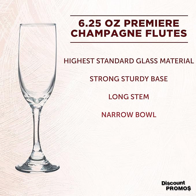 DISCOUNT PROMOS Premiere Champagne Flutes 6.25 oz. Set of 10, Bulk Pack - Image 3