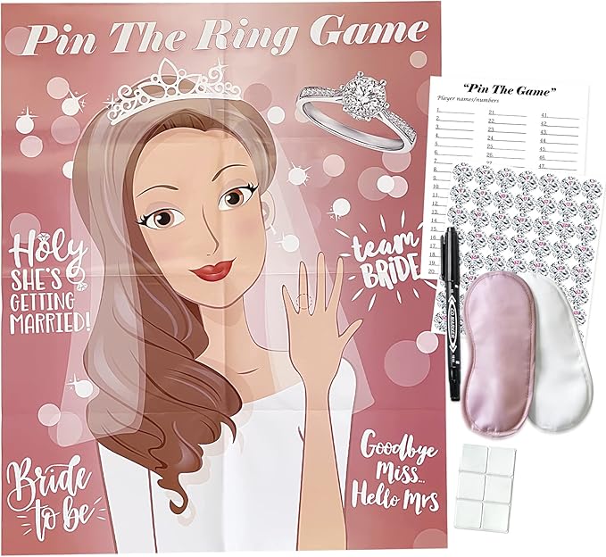 Bridal Shower Games, Pin The Ring On The Bride, Bridal Shower Engagement by TYHJOY