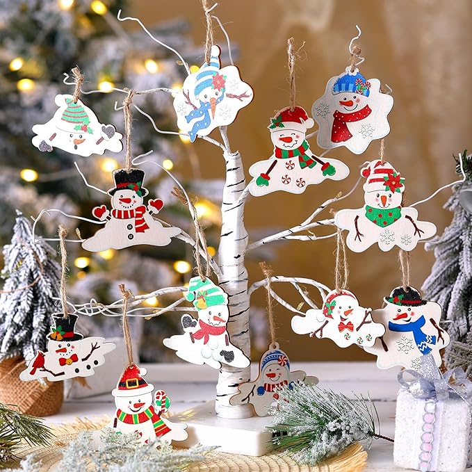 Suzile 36 Pcs Christmas Wooden Ornaments Melting Snowman Style Hanging Decor - Image 2
