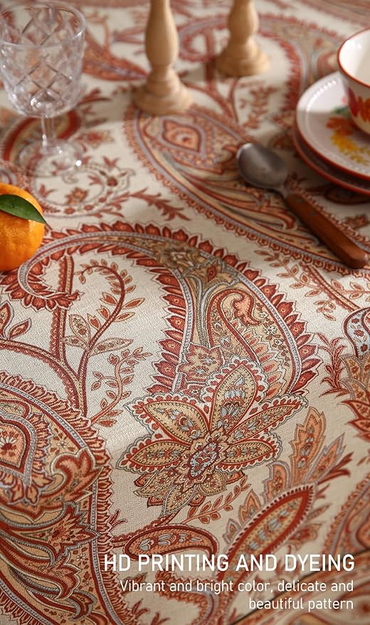 ISAENNE Designer French Red Round Square Tablecloth, Linen Table Cloth - Image 3