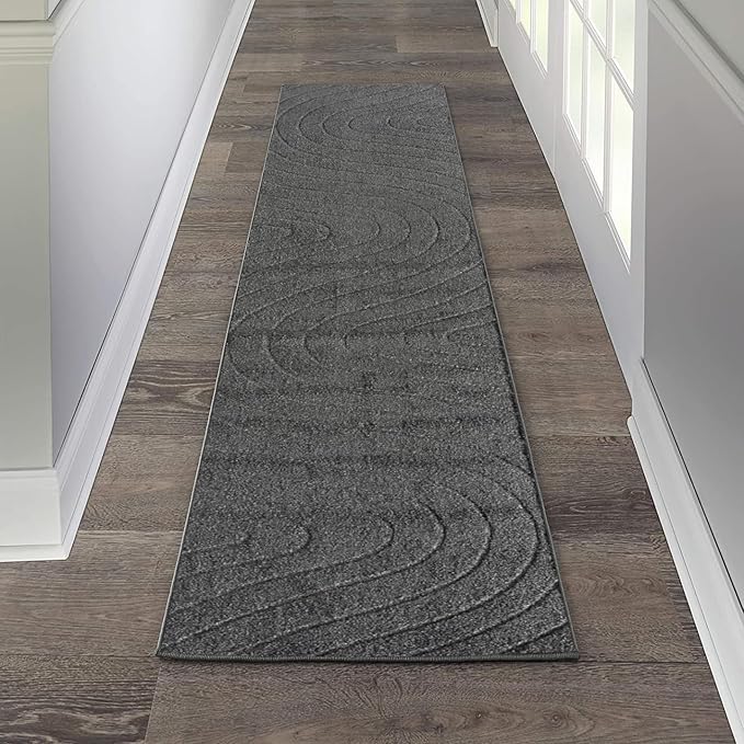 LUXE WEAVERS Modern Geometric Wave Anthracite 2x8 Area Rug by LuxeWeavers