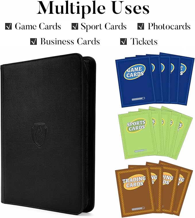 9 Pocket Zipper Card Binder, Fabmaker 360 Trading Card Holder Book, Premium PU - Image 3