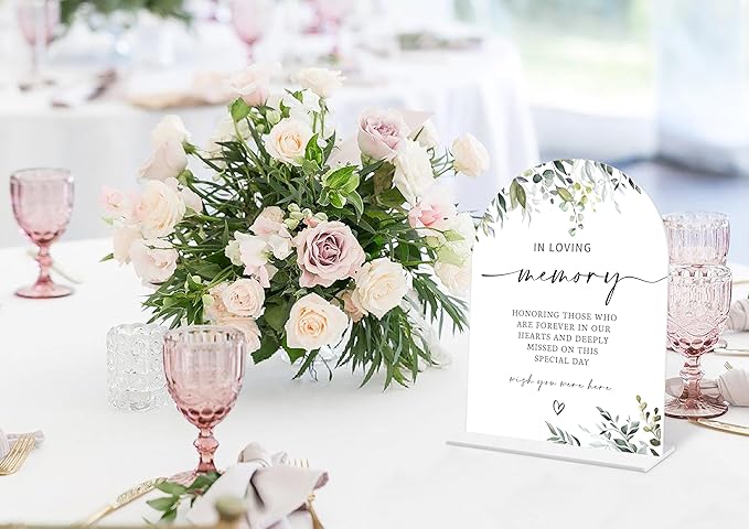 Greenery In Loving Memory Sign, 6 x 8 Inch White Arch Acrylic Wedding Sign - Image 5