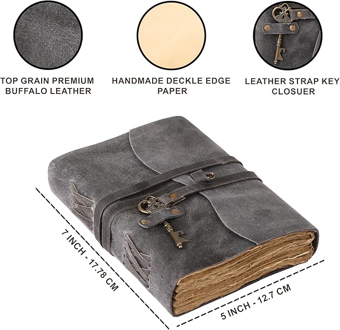 Leather Journal with Lined and Unlined Deckle Edge Paper 8x6 inch and Vintage - Image 6