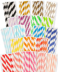 qiqee 200-pack Multi Stripe Rainbow Drinking Paper Straws Disposable Straws Bulk by Qiqee
